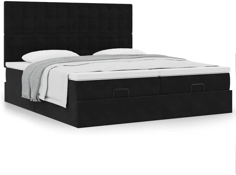 vidaXL Οθωμανικό κρεβάτι με στρώματα Μαύρο 180x200cm Velvet