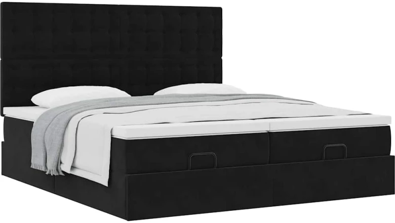 vidaXL Οθωμανικό κρεβάτι με στρώματα Μαύρο 180x200cm Velvet