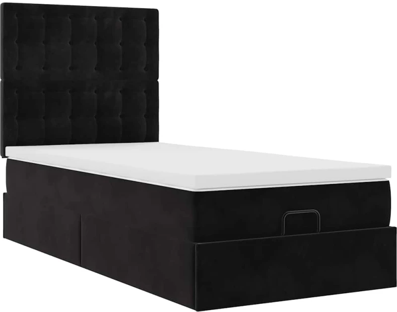 vidaXL Οθωμανικό κρεβάτι με στρώματα & LEDs Μαύρο 90x200cm Velvet