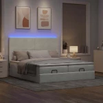 vidaXL Οθωμανικό κρεβάτι με στρώματα & LEDs Ανοιχτό γκρι Βελούδο