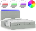 vidaXL Οθωμανικό κρεβάτι με στρώματα & LEDs Ανοιχτό γκρι Βελούδο