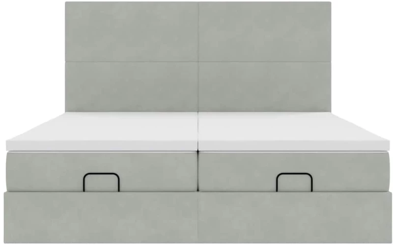 vidaXL Οθωμανικό κρεβάτι με στρώματα & LEDs Ανοιχτό γκρι Βελούδο