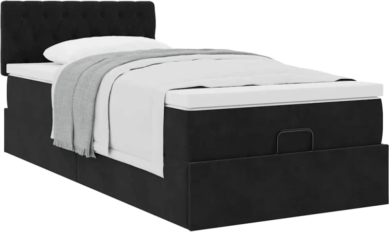 vidaXL Οθωμανικό κρεβάτι με στρώμα Μαύρο 90x200cm Velvet