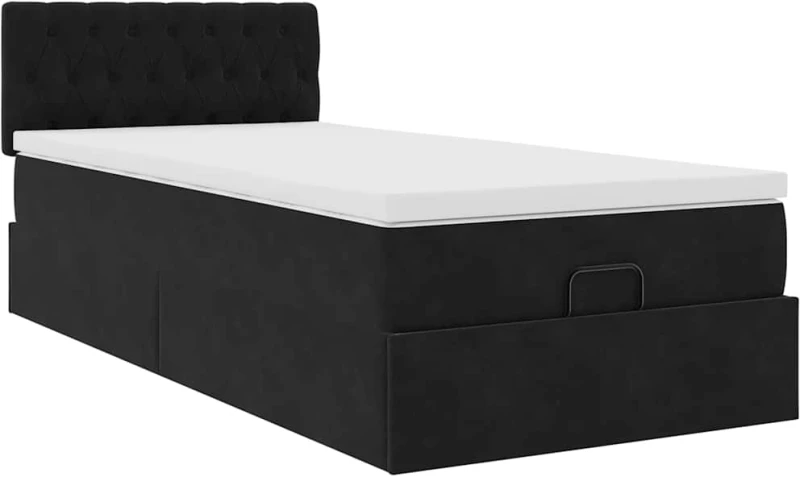 vidaXL Οθωμανικό κρεβάτι με στρώμα Μαύρο 90x200cm Velvet