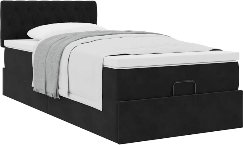 vidaXL Οθωμανικό κρεβάτι με στρώμα Μαύρο 90x200cm Velvet