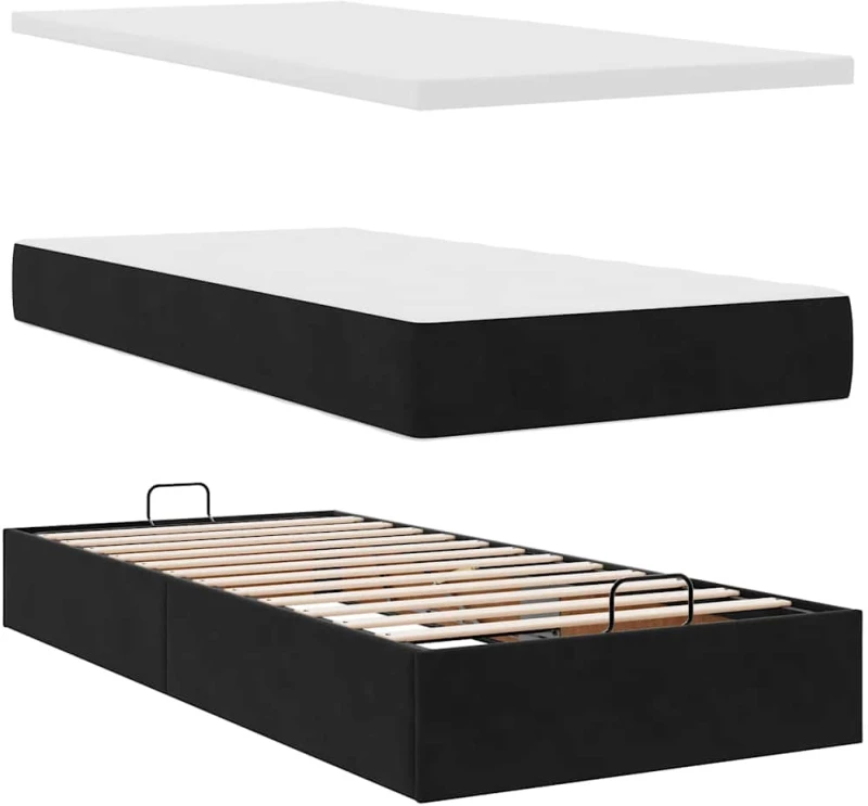 vidaXL Οθωμανικό κρεβάτι με στρώμα Μαύρο 90x200cm Velvet