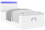 vidaXL Οθωμανικό κρεβάτι με στρώματα & LEDs Καθαρό λευκό Faux Leather