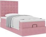 vidaXL Οθωμανικό κρεβάτι με στρώματα ροζ 90x200cm Velvet