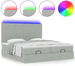 vidaXL Οθωμανικό κρεβάτι με στρώματα & LEDs Ανοιχτό γκρι Βελούδο