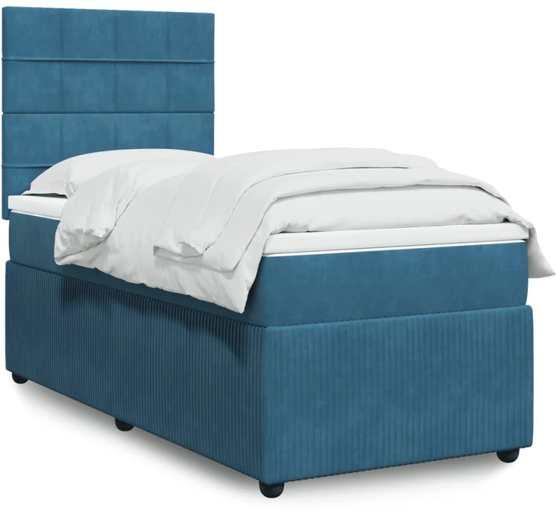 vidaXL Κρεβάτι Boxspring με Στρώμα Σκούρο Μπλε 90x190 εκ. Βελούδινο