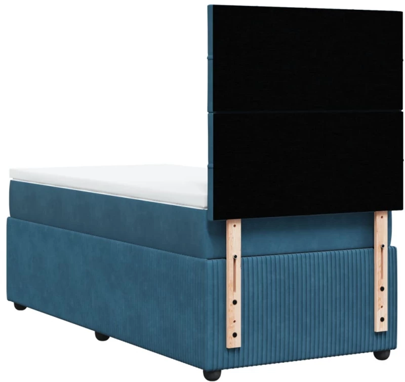 vidaXL Κρεβάτι Boxspring με Στρώμα Σκούρο Μπλε 90x190 εκ. Βελούδινο