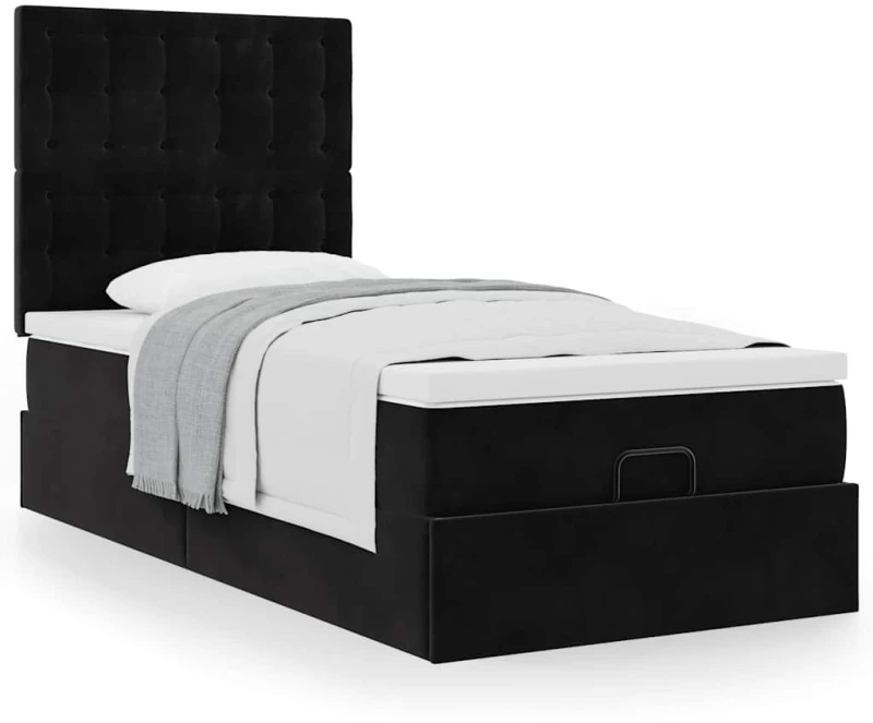 vidaXL Οθωμανικό κρεβάτι με στρώματα Μαύρο 80x200cm Velvet
