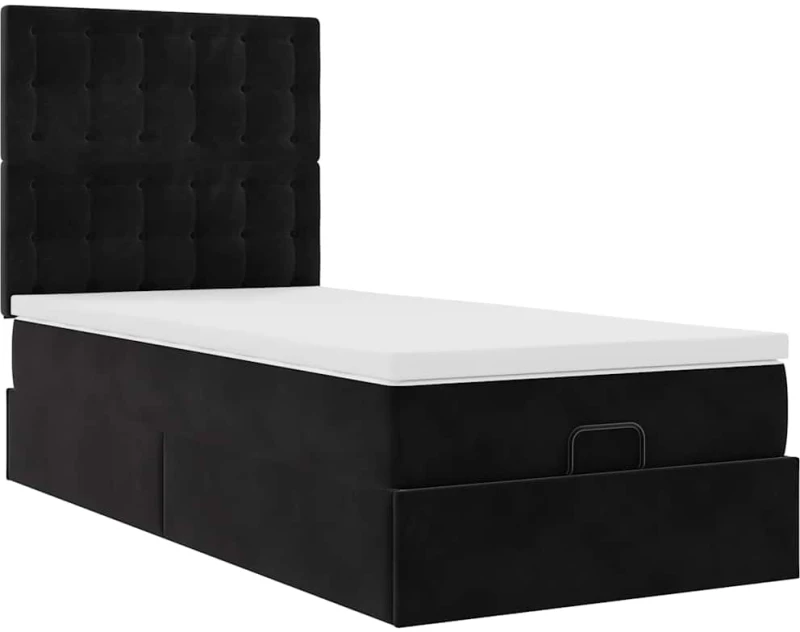 vidaXL Οθωμανικό κρεβάτι με στρώματα Μαύρο 80x200cm Velvet