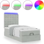 vidaXL Οθωμανικό κρεβάτι με στρώματα & LEDs Ανοιχτό γκρι Βελούδο
