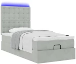 vidaXL Οθωμανικό κρεβάτι με στρώματα & LEDs Ανοιχτό γκρι Βελούδο