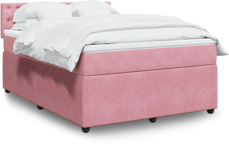 vidaXL Κρεβάτι Boxspring με Στρώμα Ροζ 160x200 εκ. Βελούδινο