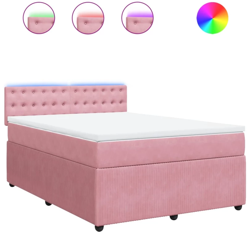 vidaXL Κρεβάτι Boxspring με Στρώμα Ροζ 160x200 εκ. Βελούδινο