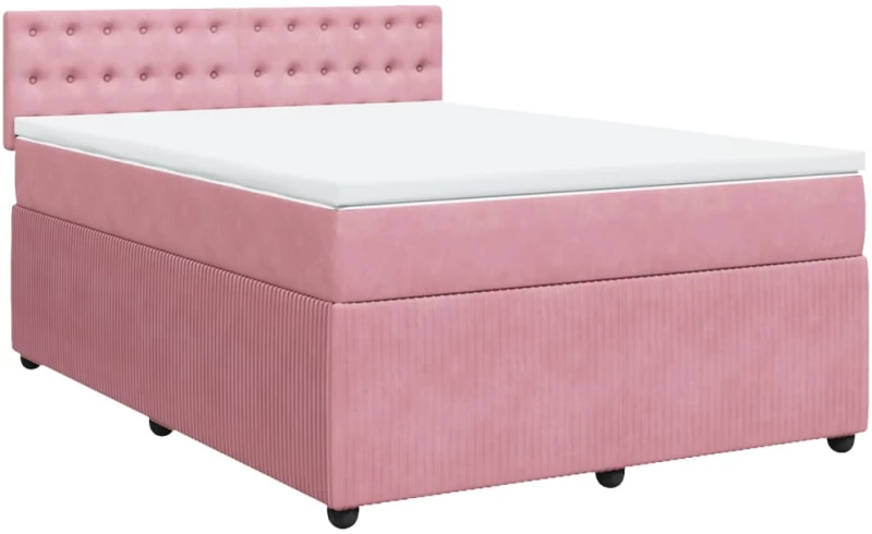 vidaXL Κρεβάτι Boxspring με Στρώμα Ροζ 160x200 εκ. Βελούδινο