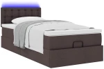 vidaXL Οθωμανικό κρεβάτι με στρώμα & LEDs Σκούρο καφέ 90x190cm ύφασμα