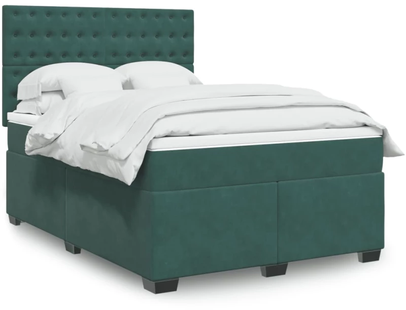 vidaXL Κρεβάτι Boxspring με Στρώμα Σκούρο Πράσινο 160x200εκ. Βελούδινο