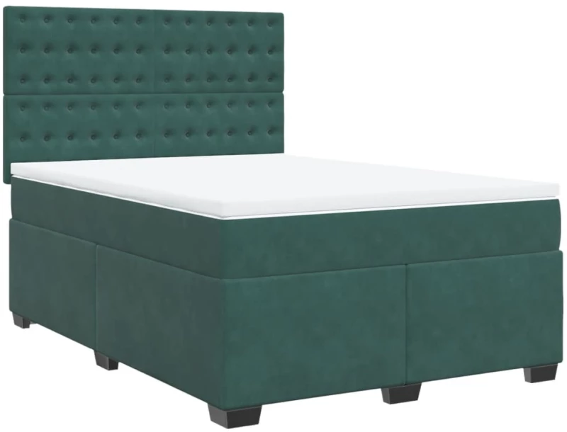 vidaXL Κρεβάτι Boxspring με Στρώμα Σκούρο Πράσινο 160x200εκ. Βελούδινο