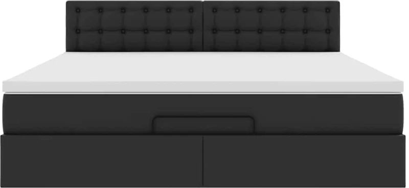 vidaXL Οθωμανικό κρεβάτι με στρώματα & LEDs Μαύρο Faux Leather