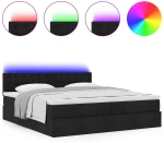 vidaXL Οθωμανικό κρεβάτι με στρώματα & LEDs Μαύρο 200x200cm ύφασμα