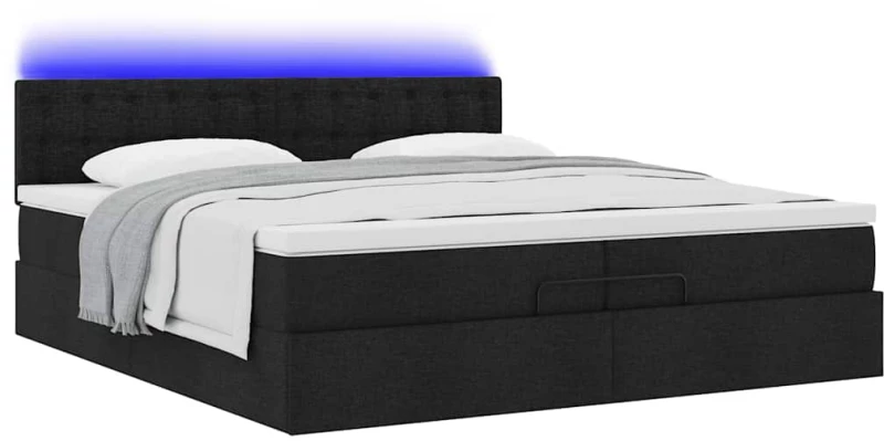 vidaXL Οθωμανικό κρεβάτι με στρώματα & LEDs Μαύρο 200x200cm ύφασμα