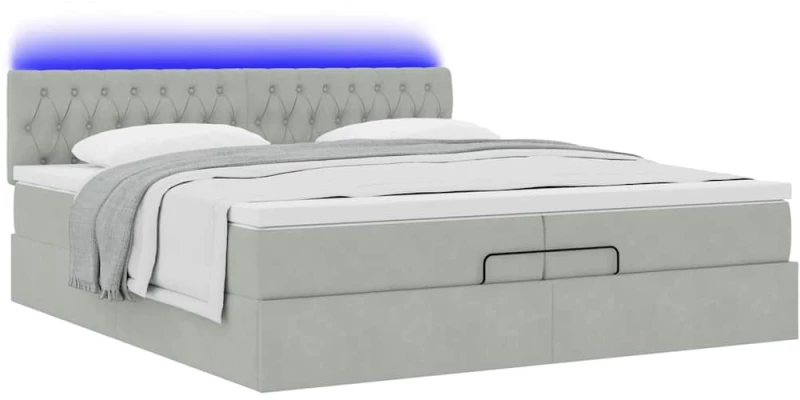 vidaXL Οθωμανικό κρεβάτι με στρώματα & LEDs Ανοιχτό γκρι Βελούδο