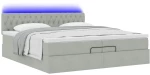 vidaXL Οθωμανικό κρεβάτι με στρώματα & LEDs Ανοιχτό γκρι Βελούδο