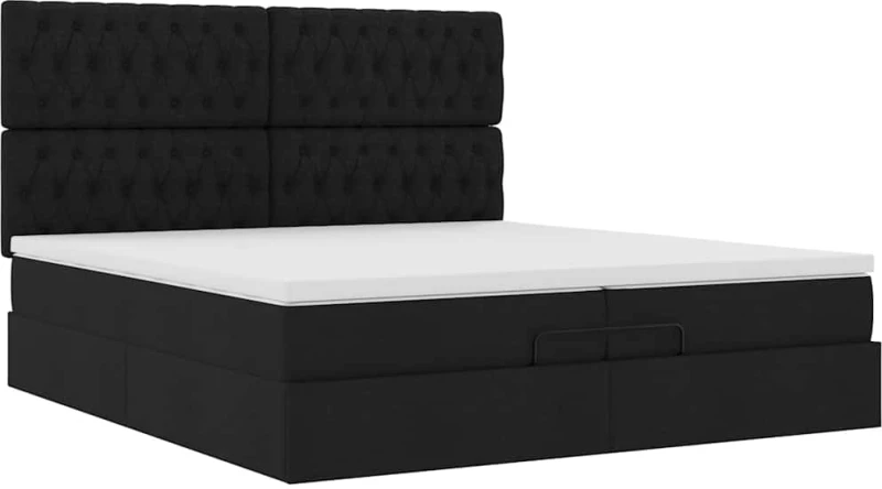 vidaXL Οθωμανικό κρεβάτι με στρώματα & LEDs Μαύρο 200x200cm ύφασμα