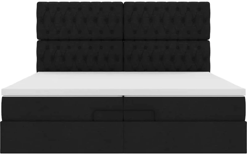 vidaXL Οθωμανικό κρεβάτι με στρώματα & LEDs Μαύρο 200x200cm ύφασμα