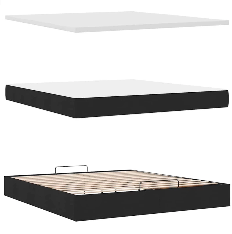 vidaXL Οθωμανικό κρεβάτι με στρώματα & LEDs Μαύρο 200x200cm ύφασμα