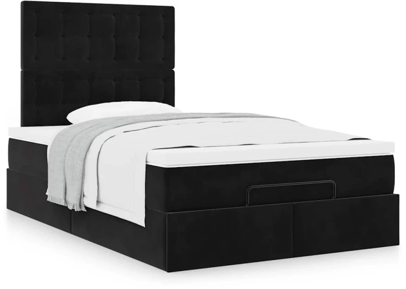 vidaXL Οθωμανικό κρεβάτι με στρώματα Μαύρο 120x200cm Velvet