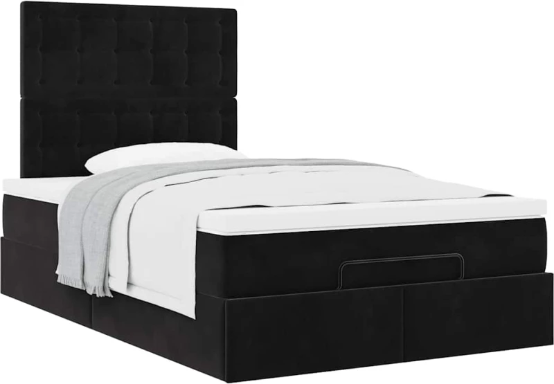 vidaXL Οθωμανικό κρεβάτι με στρώματα Μαύρο 120x200cm Velvet