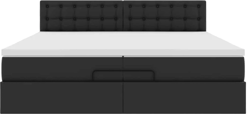 vidaXL Οθωμανικό κρεβάτι με στρώματα & LEDs Μαύρο Faux Leather