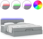 vidaXL Οθωμανικό κρεβάτι με στρώματα & LEDs Ανοιχτό γκρι ύφασμα