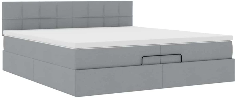 vidaXL Οθωμανικό κρεβάτι με στρώματα & LEDs Ανοιχτό γκρι ύφασμα