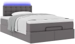 vidaXL Οθωμανικό κρεβάτι με στρώματα & LEDs Γκρι Faux Leather