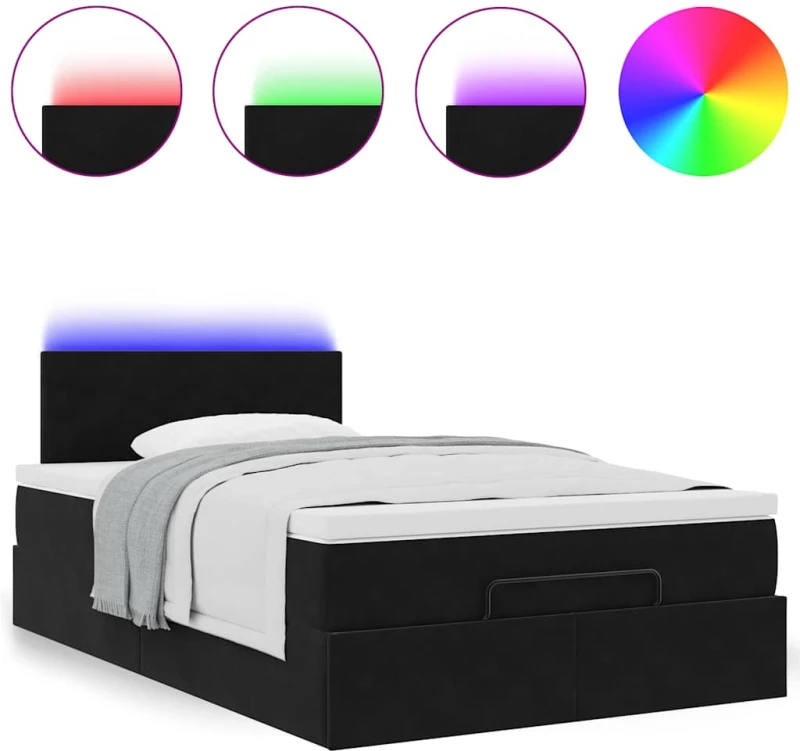 vidaXL Οθωμανικό κρεβάτι με στρώμα & LEDs Μαύρο 120x200cm Velvet