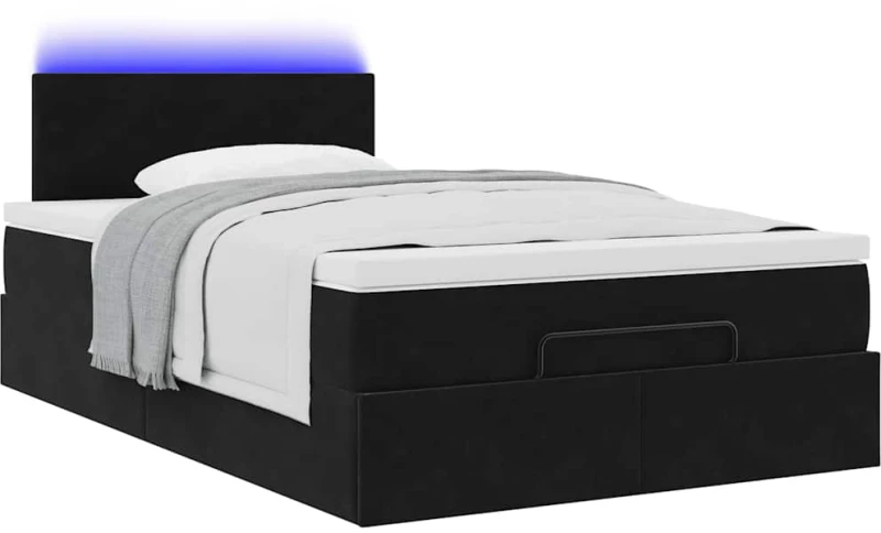 vidaXL Οθωμανικό κρεβάτι με στρώμα & LEDs Μαύρο 120x200cm Velvet