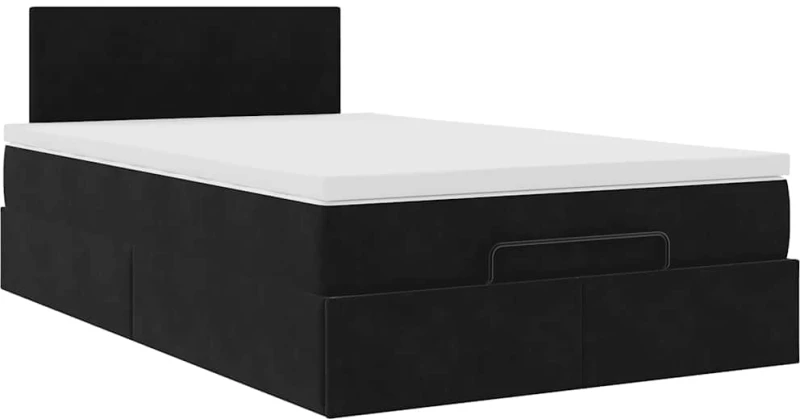 vidaXL Οθωμανικό κρεβάτι με στρώμα & LEDs Μαύρο 120x200cm Velvet