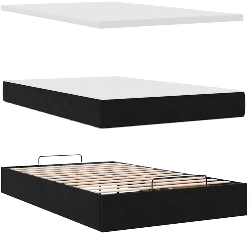 vidaXL Οθωμανικό κρεβάτι με στρώμα & LEDs Μαύρο 120x200cm Velvet