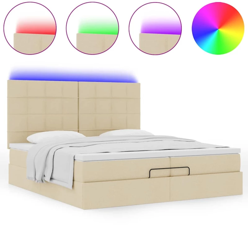 vidaXL Οθωμανικό κρεβάτι με στρώματα & LEDs Κρέμα 200x200cm ύφασμα