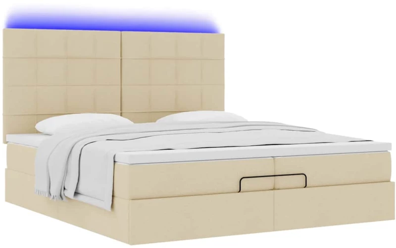 vidaXL Οθωμανικό κρεβάτι με στρώματα & LEDs Κρέμα 200x200cm ύφασμα