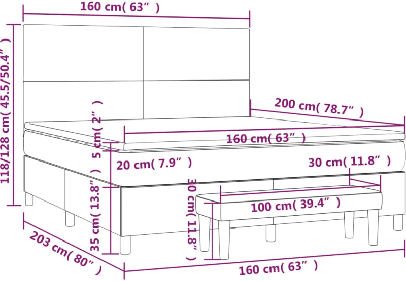 vidaXL Κρεβάτι Boxspring με Στρώμα Σκούρο Μπλε 160x200 εκ. Βελούδινο