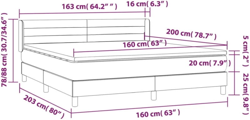 vidaXL Κρεβάτι Boxspring με Στρώμα Μαύρο 160x200 εκ. Υφασμάτινο