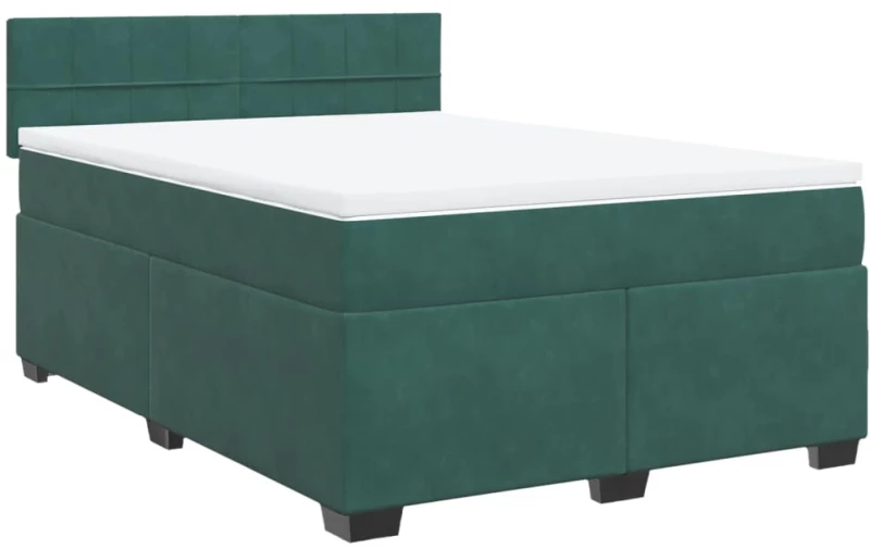 vidaXL Κρεβάτι Boxspring με Στρώμα Σκούρο Πράσινο 140x190εκ. Βελούδινο