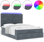 vidaXL Οθωμανικό κρεβάτι με στρώματα & LEDs Σκούρο γκρι Βελούδο