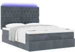 vidaXL Οθωμανικό κρεβάτι με στρώματα & LEDs Σκούρο γκρι Βελούδο